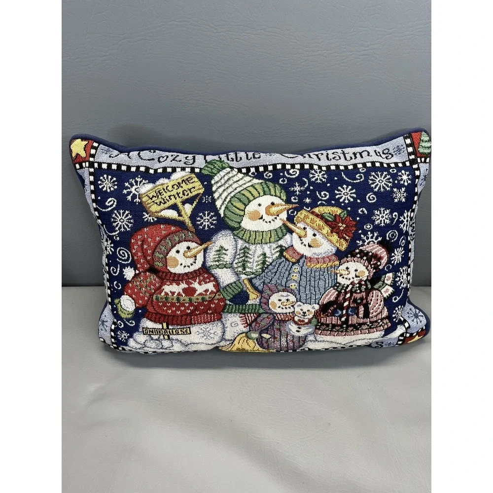 A Cozy Little Christmas Snowy Days Snowy Nights Snowmen Tapestry Throw Pillow
